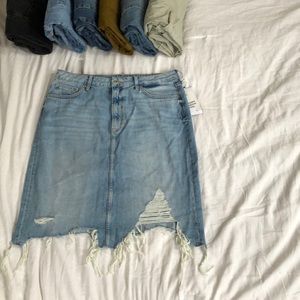 H&M distressed midi denim skirt